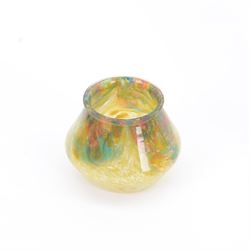 Two Monart style glass vases of ovoid form, with swirling yellow, white and pink inclusions throughout, largest H17cm