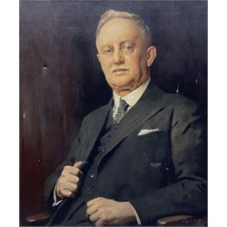 Septimus Edwin Scott (British 1879-1965): Portrait of 'Walter Rhodes (1864-1939)', oil on canvas signed and dated 1934, titled on plaque 75cm x 62cm