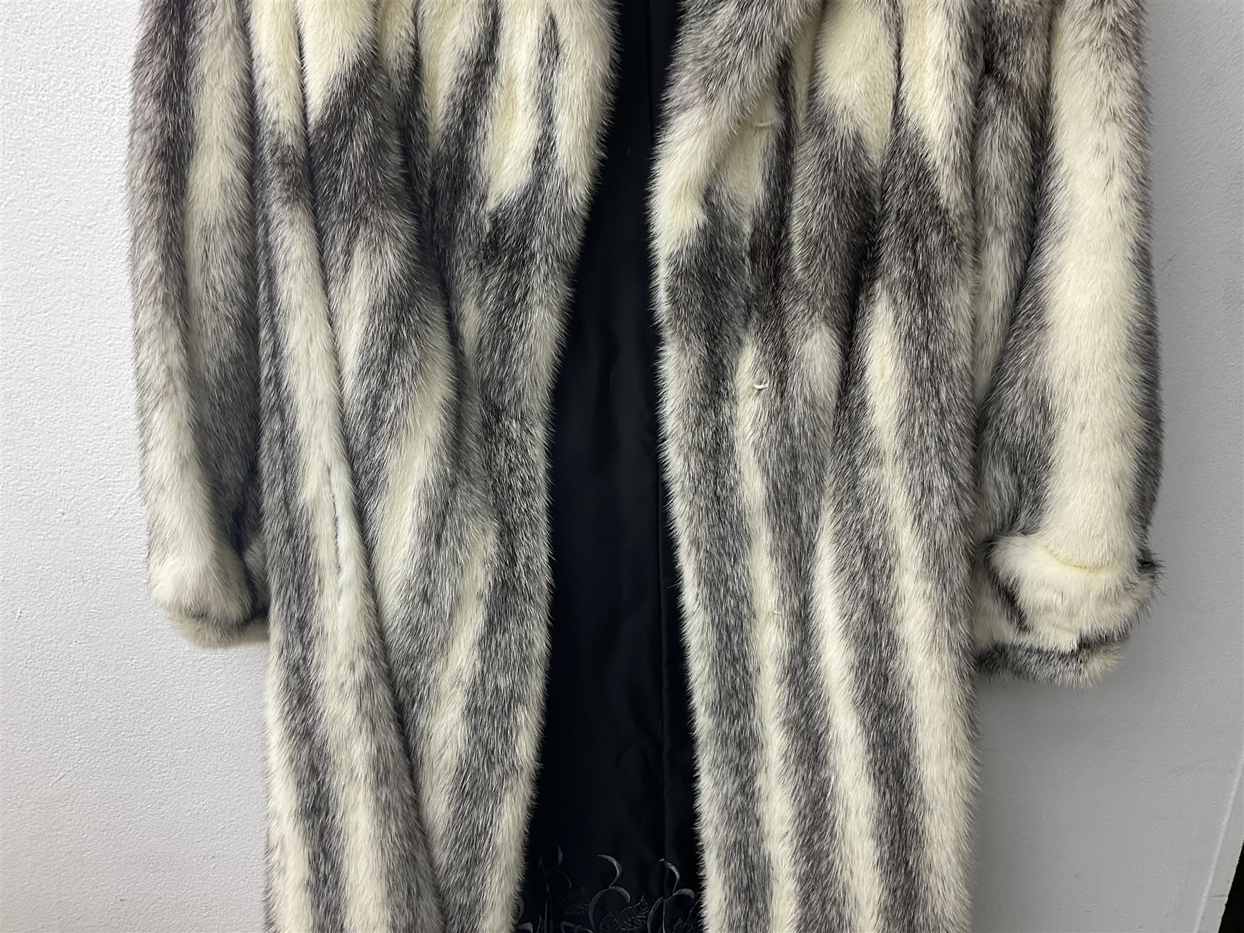 1980s Kohinoor mink 3/4 length coat, with embroidered floral lining, retailed by Ross Furriers Ltd, L112cm