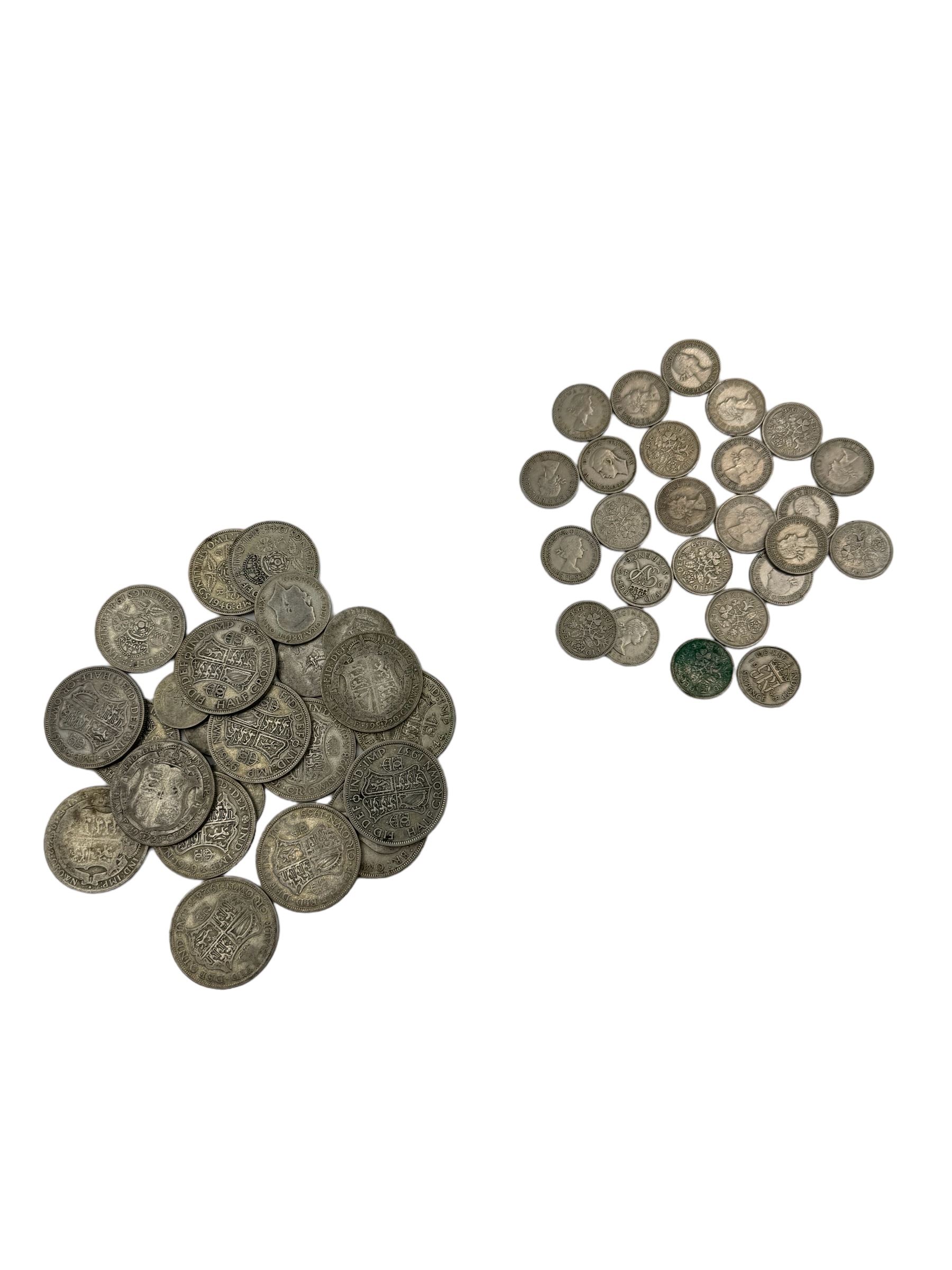 Approximately 250 grams of Great British pre 1947 silver coins, including half crowns etc, pre-decimal pennies and other coinage