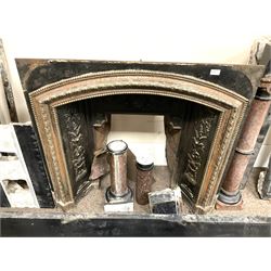 Victorian cast iron fire insert, ornate detail, brass arch with beaded detail