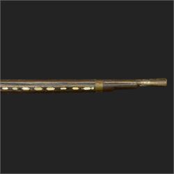 Indian Jezail style flintlock musket, with 118cm barrel, the East India Company lock marked 1818,  the curved butt inlaid with mother of pearl and brass decoration, overall L155cm