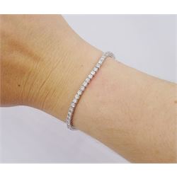 18ct white gold round brilliant cut diamond line bracelet, stamped, total diamond weight approx 3.05 carat