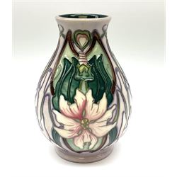 A Moorcroft vase, of bulbous form decorated in the Blakeney Mallow pattern,  by Sarah Brummell-Bailey, with impressed and painted marks beneath, H14cm.