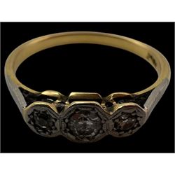 9ct gold emerald and diamond cluster ring, hallmarked, 18ct gold three stone diamond ring, silver stone set pendant, loose opal and a micro mosaic brooch