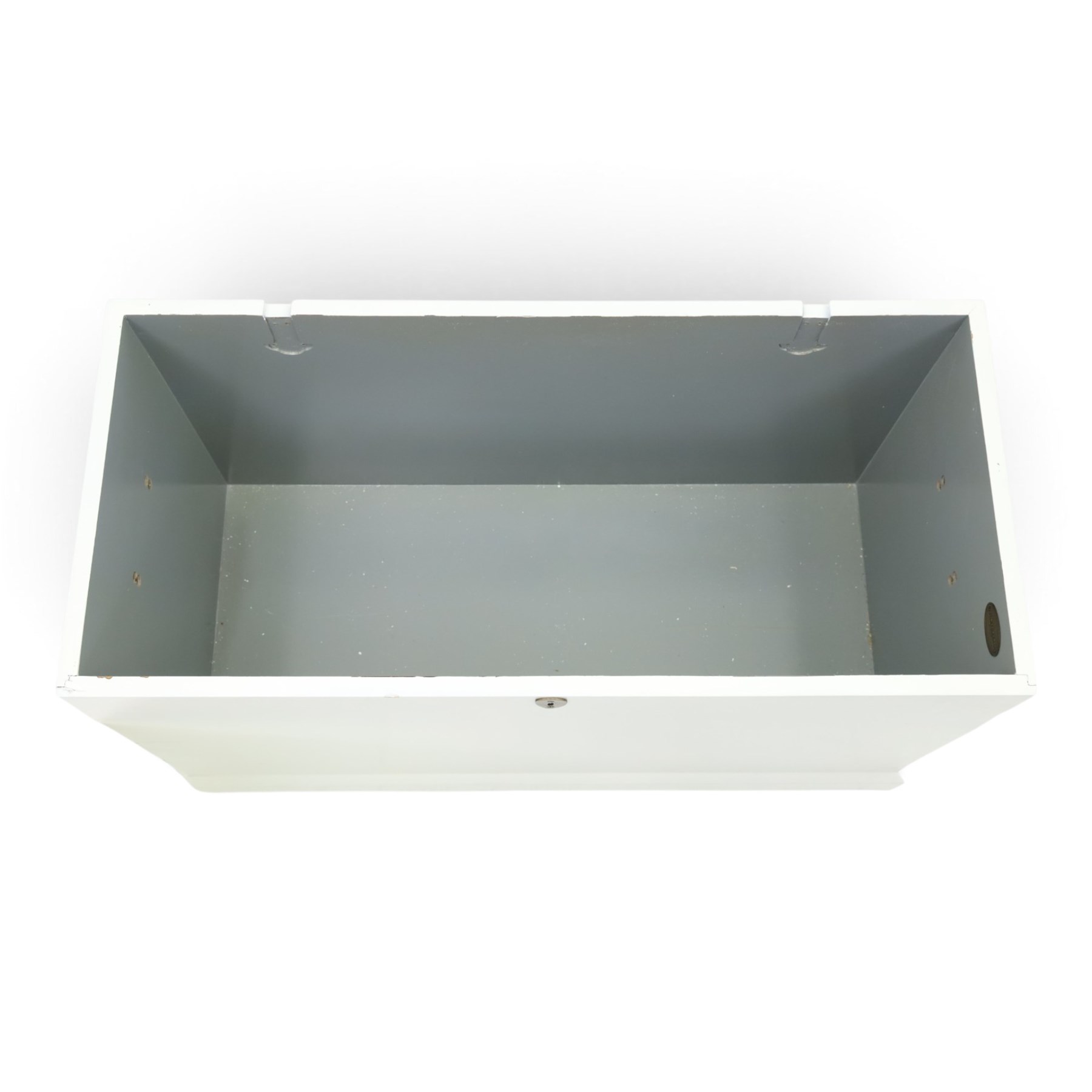 And So To Bed - Victorian style white painted blanked chest with twin brass carrying handles, on plinth base