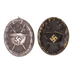 WWII German Third Reich black and silver wound badges