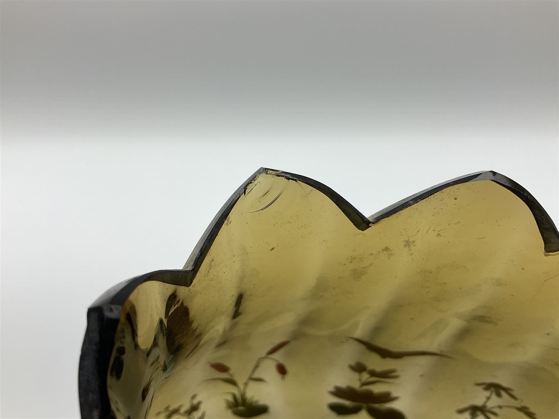 Pair of 19th century glass vases in the style of Auguste Jean, of bulbous form with lobed rim and applied blue glass zoomorphic handles, painted with enamel flowers, dragonflies and swans, upon four blue glass feet, H26cm