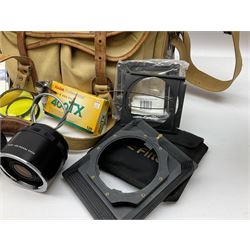 Pentax 67II camera with Asahi SMC Pentax - 6x7 ‘1:4 45mm’ lens, Asahi Takumar / 6x7 ‘1:4.5/75’ lens, Asahi Macro-Takumar / 6x7 ‘1:4/135’ lens, Asahi SMC Pentax - 6x7 ‘1:2.8 165mm’ lens, Asahi Pentax 6x7 rear converter ‘T6-2X’, lens filters and various other accessories, housed in a Billingham carry bag