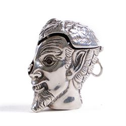 American Silver vesta case in the form of the devil with inset ruby coloured eyes, stamped...