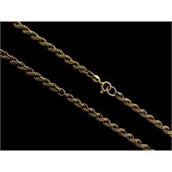 9ct gold rope twist necklace chain, hallmarked