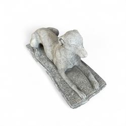 Cast Stone Laying Greyhound on rectangular plinth,