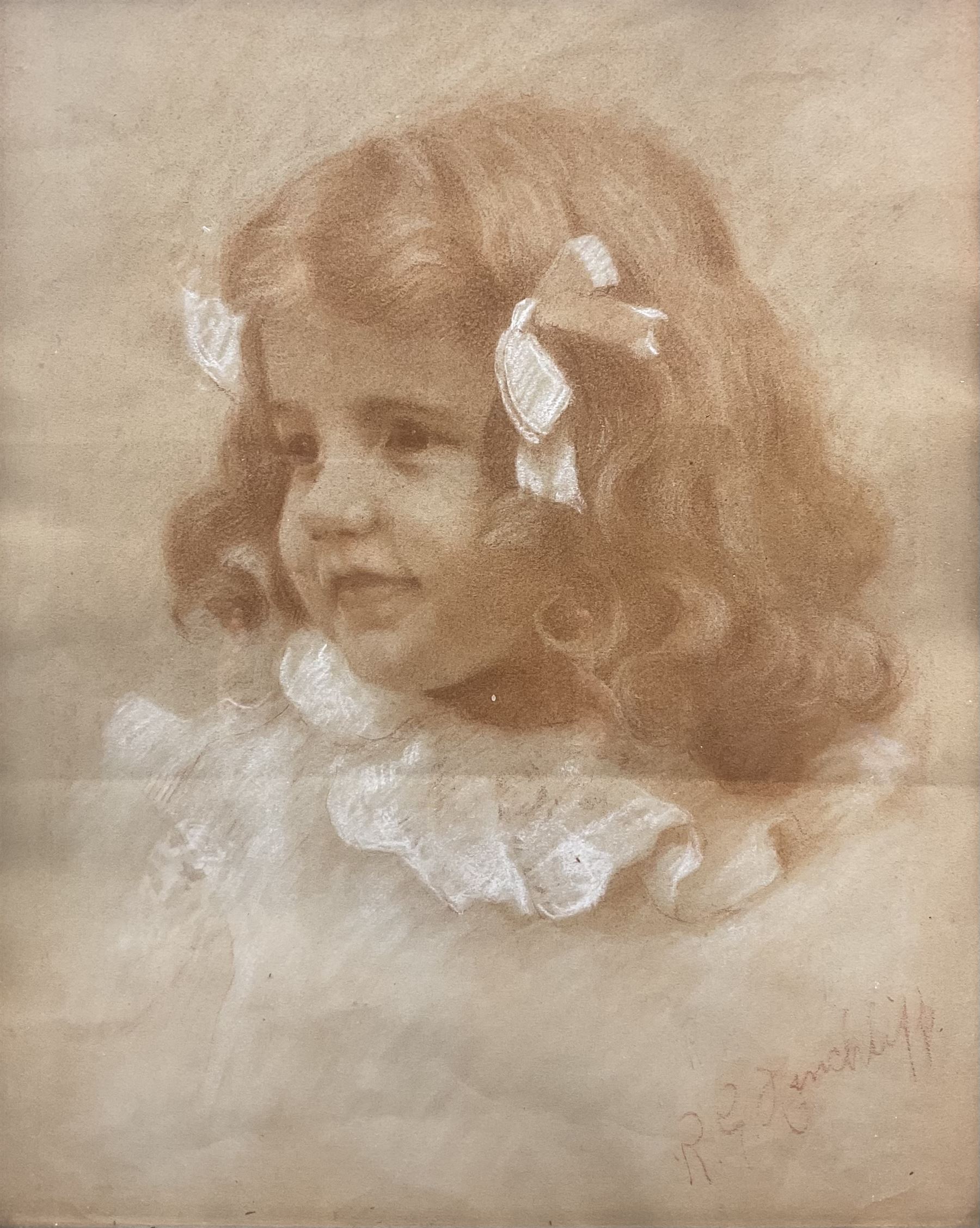 Richard George Hinchcliffe (British 1868-1942): Portrait of a Girl 'Rachel', sanguine chalk on paper signed 38.5cm x 31cm 