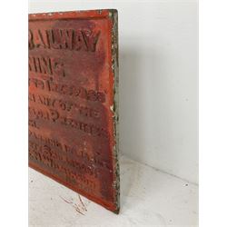 North Eastern Railway cast iron Public Railway sign, H60cm, L91cm