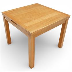 Laura Ashley - extending oak dining table, rectangular top with sliding hinged leaf, raised on square section legs