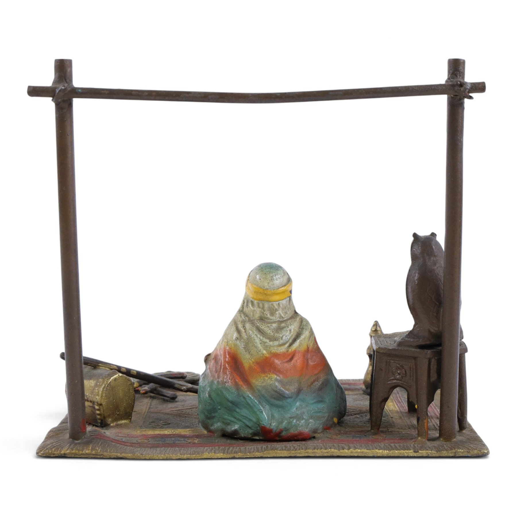After Franz Xaver Bergman  cold painted bronze of trader seated upon a carpet, H18cm