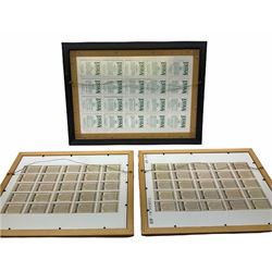 Two glazed frames each containing twenty five Player's cigarette cards of various fish, plus a further glazed frame containing twenty Ensign Fresh Water Fish cards, largest overall H40cm L55cm