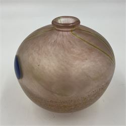 Norman Stuart Clarke vase, of squat spherical form, decorated with lustre lozenges and sea grass upon a pink ground, signed beneath, H10cm