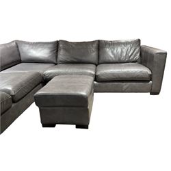 Sofa Workshop - five-seat corner sofa; matching footstool; upholstered in Italian grey leather 