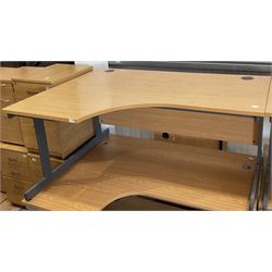 Two light oak L shaped office desks, left and right - THIS LOT IS TO BE COLLECTED BY APPOINTMENT FROM DUGGLEBY STORAGE, GREAT HILL, EASTFIELD, SCARBOROUGH, YO11 3TX