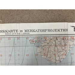 WWII German navigation map, Luft-Navigationskarte in Merkatorprojektion, of England, France, Netherlands, Denmark, H110cm, W74cm 