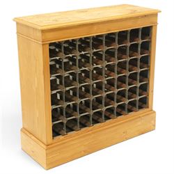 Traditional style pine wine rack, rectangular top with pyrography 'wine box' design, with ...