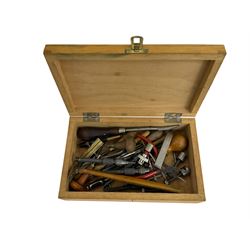 Assorted clockmakers hand reamers, files, tweezers, pin vices, gravers, movement clamps and other ancillary clockmaking and engineering tools.