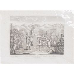Two 19th Century engravings, depicting Napoleon meeting the Italian forces march, 1812  and Napoleon in Lyon, 1789, H40cm
