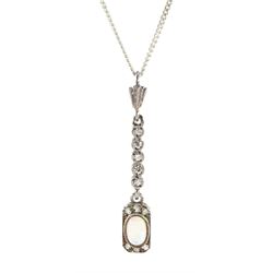 Silver opal and cubic zirconia pendant necklace, stamped 925