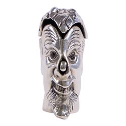 American Silver vesta case in the form of the devil with inset ruby coloured eyes, stamped sterling 295, H4cm