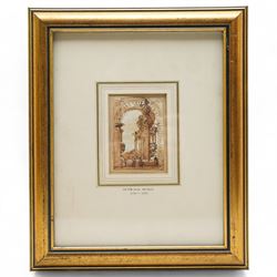 Victor Jean Nicolle (French 1754-1826): Italianate Capriccio View through a Classical Arch, sepia watercolour attributed on the mount 9cm x 6cm