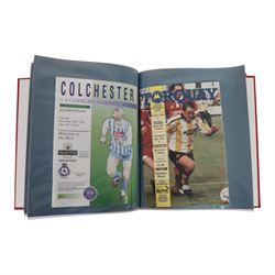 Comprehensive collection of approximately one hundred and seventy Scarborough FC football programmes for the 1990/91, 1991/92 and 1992/93  seasons, all filed within six dedicated Scarborough FC red Home and Away binders