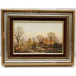 Vincent Selby (British 1919-2004): Village scene - Frosty Morning, oil on board signed 19cm x 29cm