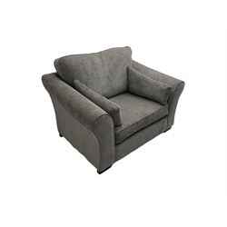 Two seat snuggler sofa, upholstered in grey fabric