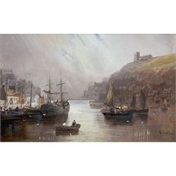Walter Linsley Meegan (British c1860-1944): Sailing Vessels in Whitby Harbour, oil on board signed 25cm x 40cm