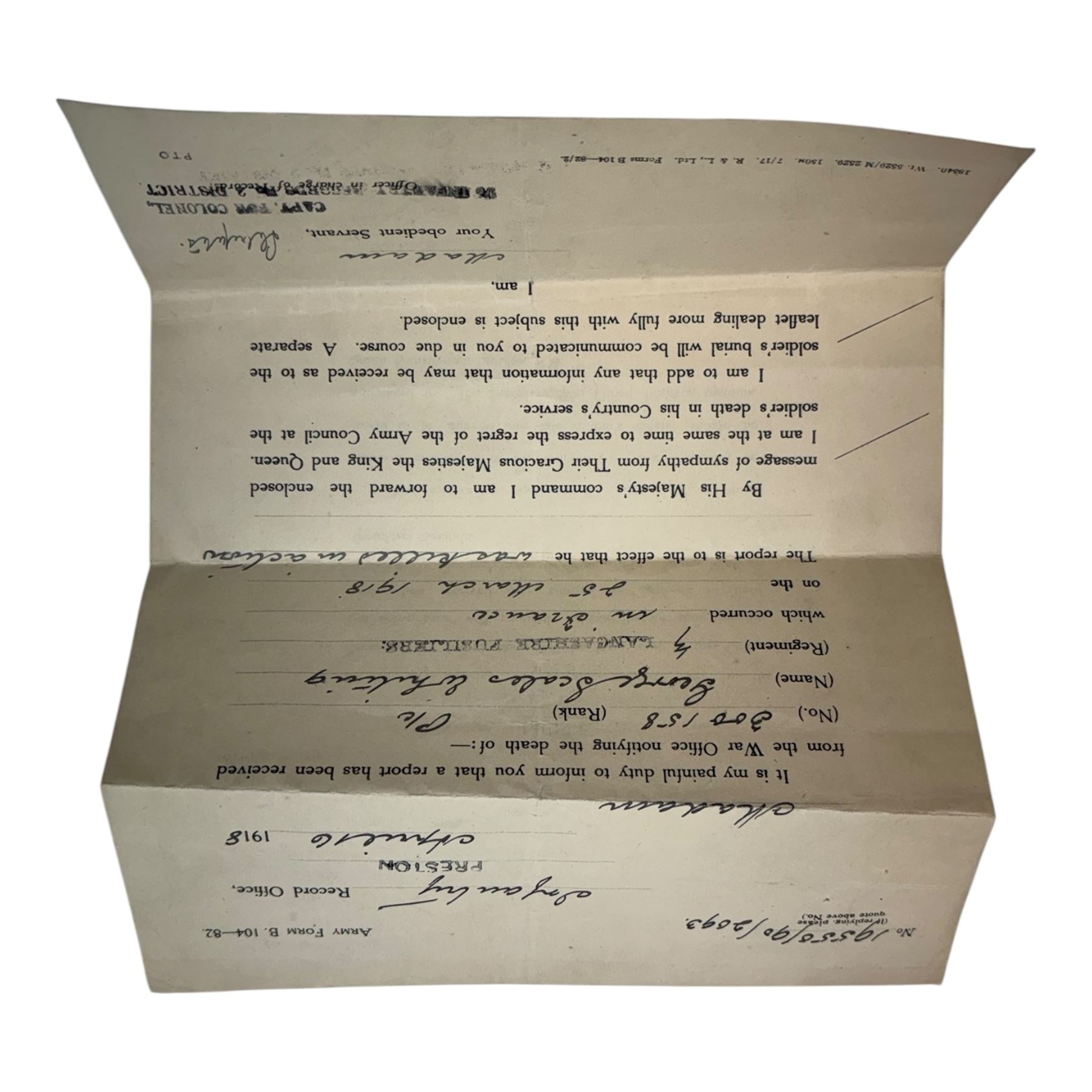 WWI bronze death plaque for George Scales Whiting, with original card envelope and letter 