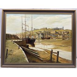 TA Lee (British 20th century): Up River Esk Whitby, oil on board signed 45cm x 60cm