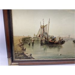 Framed oleograph type print after Henry Redmore, Calm on the Humber, overall H60cm W121cm