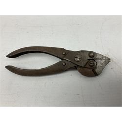 Military interest - Pair of SOE wire cutters by H Brindley; Needle dagger with triform blade 15.5cm; Iron key with secret message compartment; ‘Pill box’ telescope; Wire cutters; Field Engineering and Mine Warware pamphlet No. 7, Booby Traps (6)