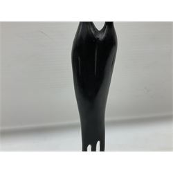 Modernist Scandinavian patinated bronze sculpture of a stylised couple by Louise Hederstrom, with label to base, H42.5cm