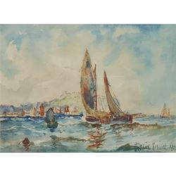 Austin Smith (British early 20th century): Leaving Scarborough Harbour, watercolour signed and dated 1925, 16cm x 22cm