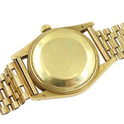 Rolex Oyster Perpetual Date gentleman's 14ct gold wristwatch, model No. 15007, serial No. 7526039, circa 1983, on 9ct gold bracelet, London 1988, with original Rolex gilt buckle detached