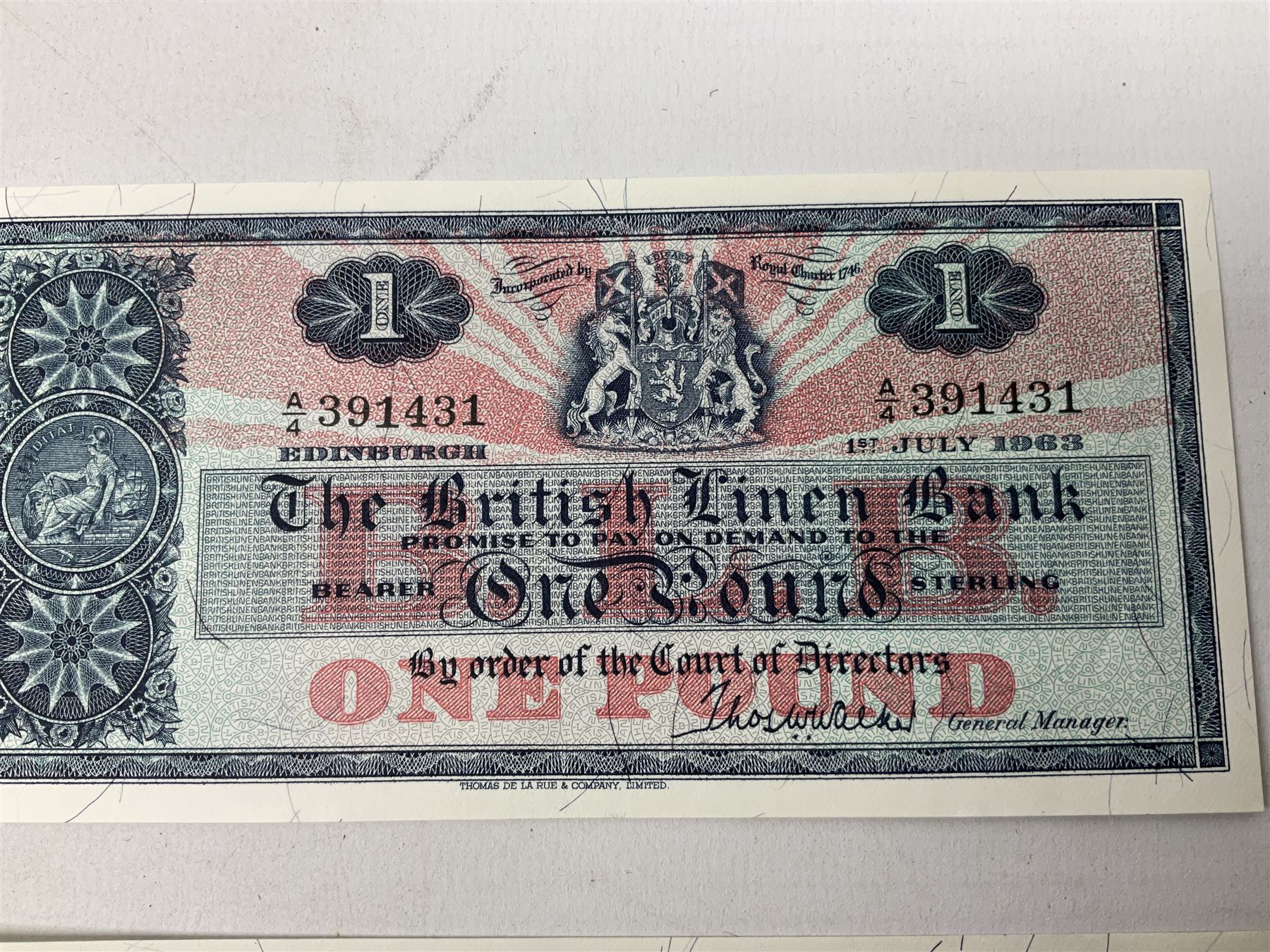 Four The British Linen Bank one pound notes, all 1st July 1963 A/4, '391430', '391431', '391432' and '391433'