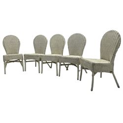 Set of five white painted wicker chairs; together with two late Victorian chairs  