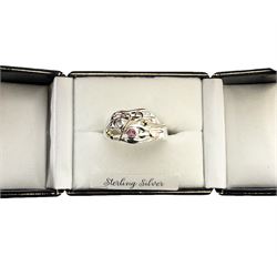Silver and 14ct gold wire blue and pink topaz ring, stamped 925, boxed 