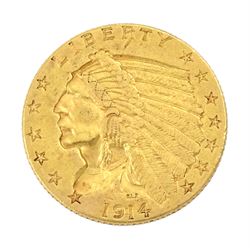 United States of America 1914 D Indian head gold two and a half dollar coin