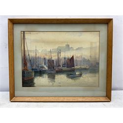 Albert George Strange (British c.1855-1917): Boats in Scarborough Harbour, watercolour signed 25cm x 34cm