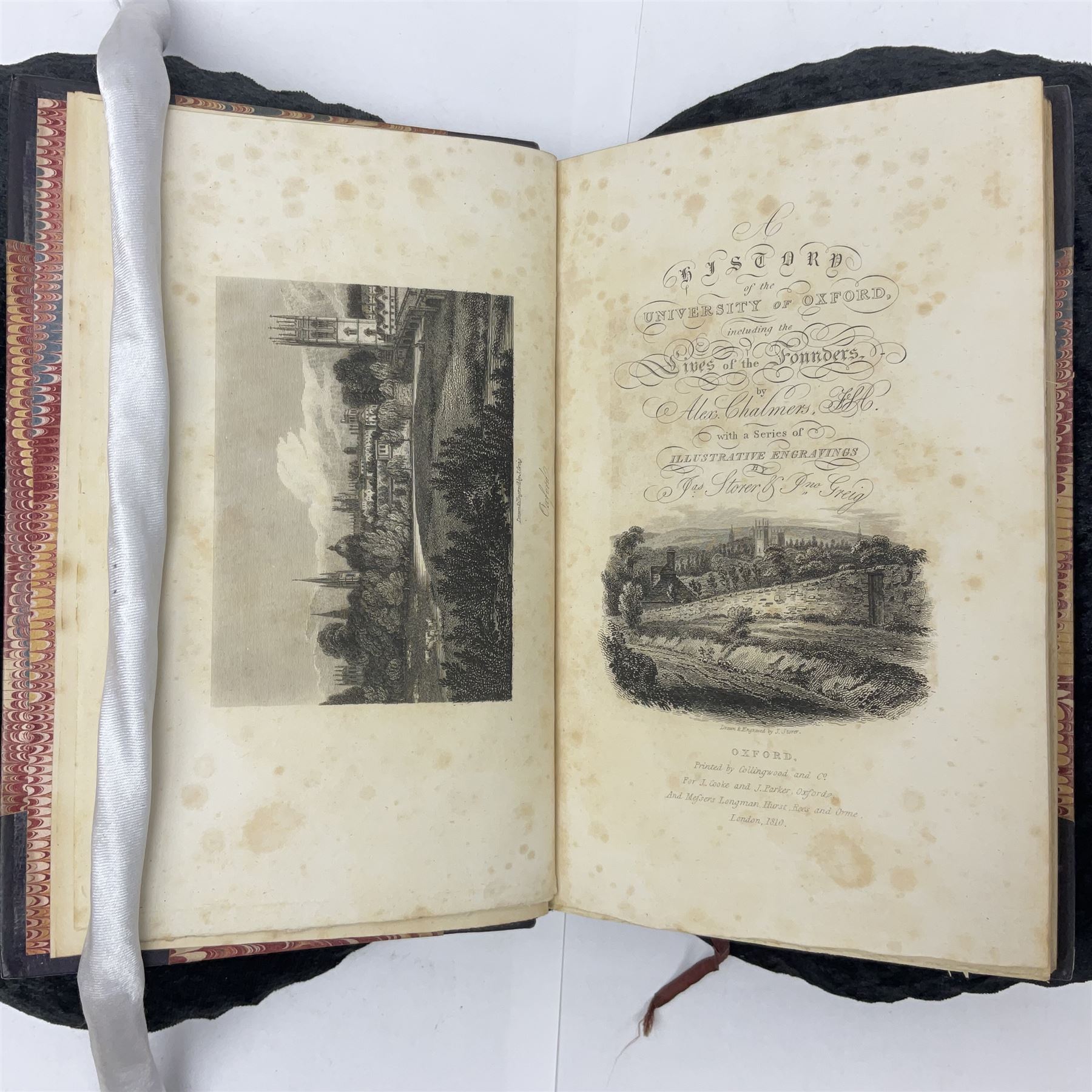 Ingram, James, Memorials of Oxford, The Engravings by John Le Keux from drawings by F. Mackenzie, three volumes, engraved title, frontispiece, plates and illustrations in the text, Oxford,1837, together with Chalmers, Alex, A History of the Colleges, Halls, and Public Buildings, attached to the University of Oxford, two volumes, engraved title, frontispiece, plates and illustrations in the text, Oxford, 1820, (5)
