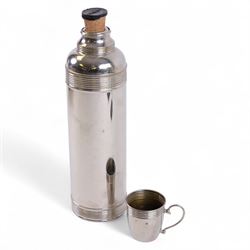 American Thermos Bottle Co. No. 6, chrome thermos with removable cup and cork stopper, contained within a leather carry case