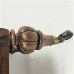 Victorian rosewood two tier etagere, scroll fretwork gallery back, carved elongated c scroll supports with scrolled terminals and barley twist supports, single drawer to base, turned and lobe carved feet with brass cups and castors, W77cm, H94cm, D36cm